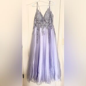 Sparkly Purple Prom Dress with Purple-Gray embellishments
